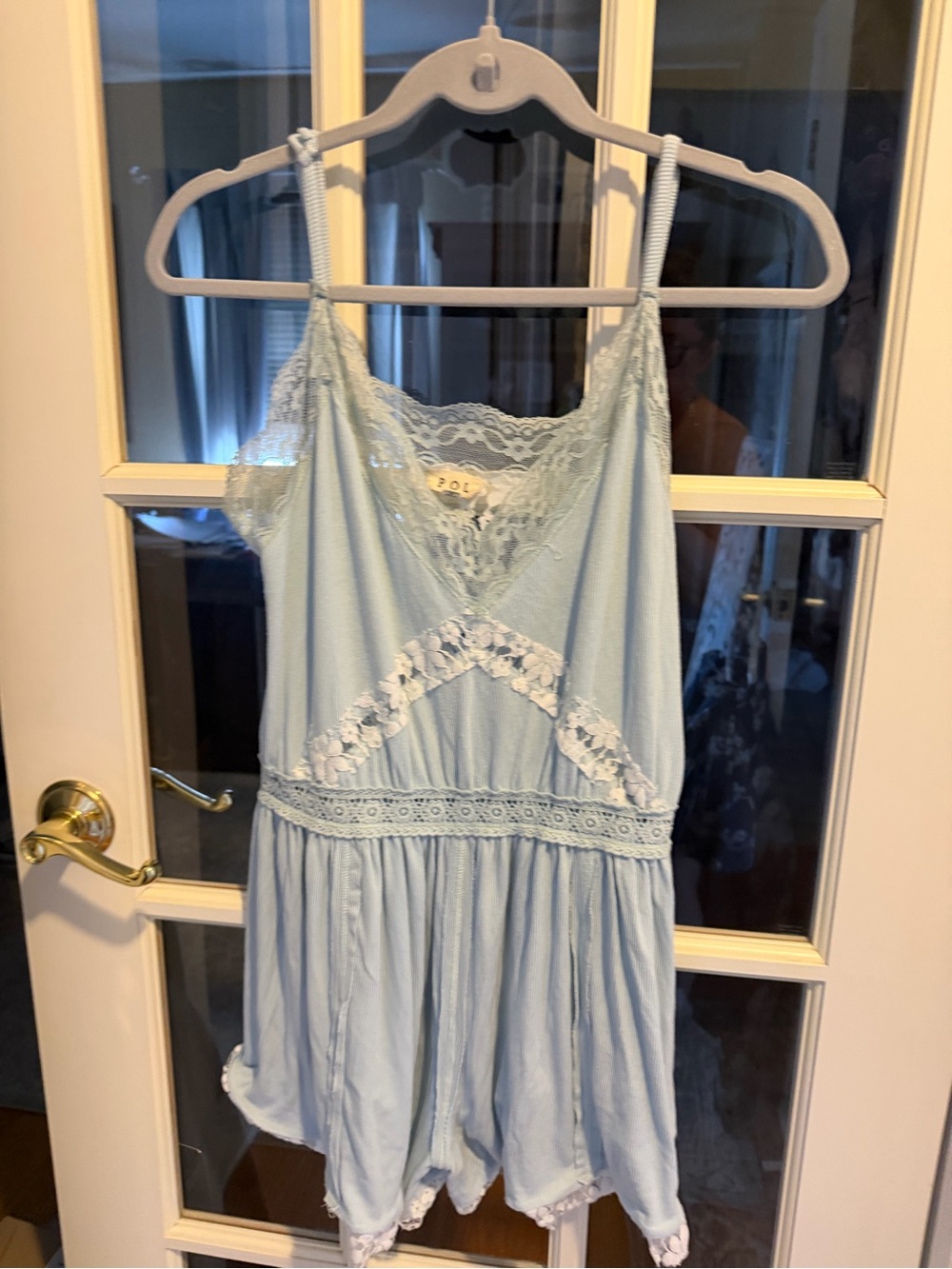 POL Light Blue Lace-Trim Chemise Romper